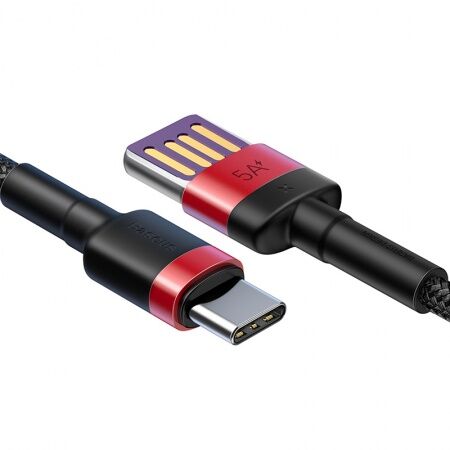 Кабель USB BASEUS Cafule HW, USB - Type-C, 5А, 40W, 1 м, красныйкрасный, двухсторонний USB - 2