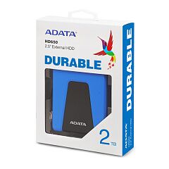 Внешний жесткий диск Portable HDD 2TB ADATA HD650 (Blue), Silicone, USB 3.2 Gen1, 121x81x21mm, 201g